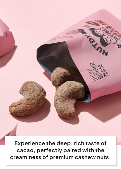 3.88 oz, Korean Food NUTDY NUT Jumbo Cashew Nuts, Deep Cacao Flavor, Roasted with Shells, Resealable Zipper Bag