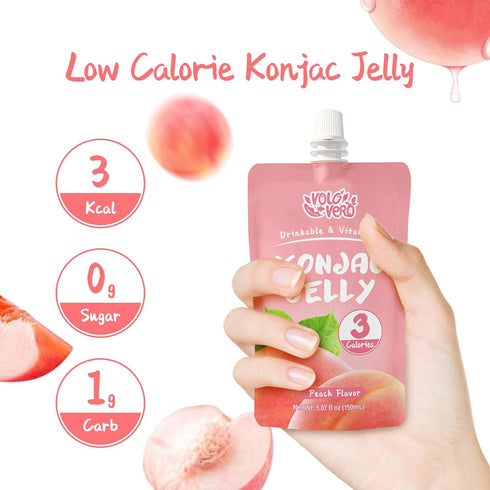 (3 10 Packs, 0 VOLO VERO Konjac Jelly Squeeze Pouch Peach Flavor, Low Calories Kcal), Gluten Free & Vegan, Sugar, Keto