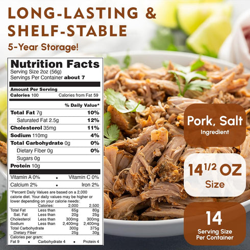 14.5 Oz 5-Year Pack 1 Werling & Sons Canned Pork Fully Cooked Heat & Eat Canned Meat | Premium Quality, Shelf-Stable |