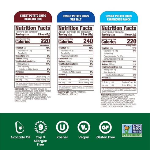 Pack (1.5 oz, Pack 10) Jacksons Sweet Potato Kettle Chips Avocado Oil Variety made with Premium Oils of Sea Salt, Ranch