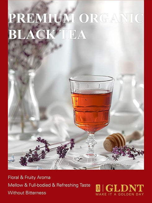 16oz GLDNT Organic Black Tea Loose Leaf, Natural Organic Black Tea, Full-bodied & Mellow Taste, Caffeinated, Hot & Iced