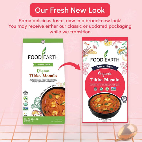 Simmer 12 (5.29 oz Food Earth Indian Sauce Tikka Masala Organic, Vegan, Gluten-Free, GMO-Free Microwavable Cooking