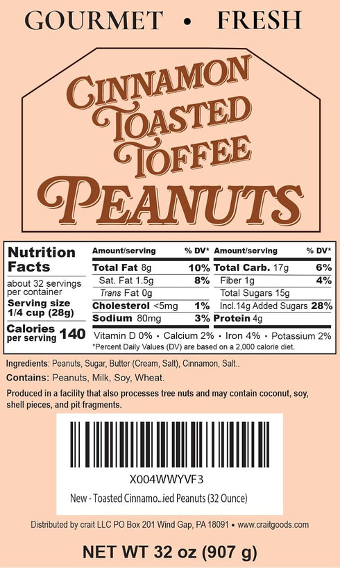 32 Cinnamon Toasted Butter Toffee Peanuts, Cinnamon Coated Butter Toffee Peanuts, Sweet and Crunchy Snack Resealable