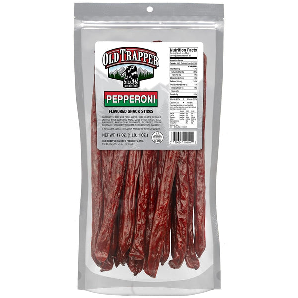Old Trapper Pepperoni Snack Sticks, 17-Ounce Resealable Bag, Natural Wood Smoked Meat