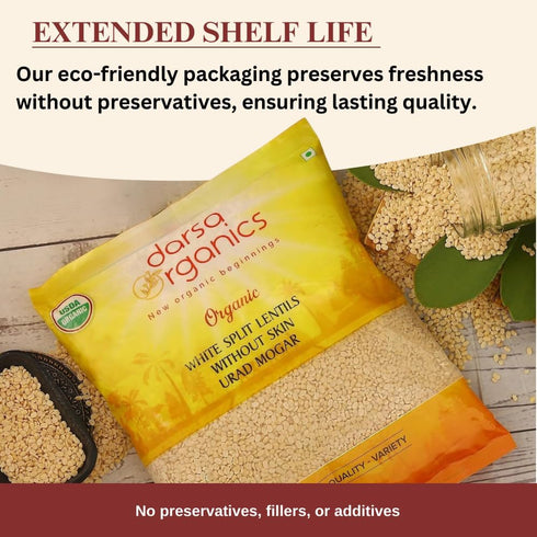 2lb Darsa Organics Urad Dal Split Without Skin (Urad Mogar) USDA Organic White Matpe Split Lentils | Non-GMO