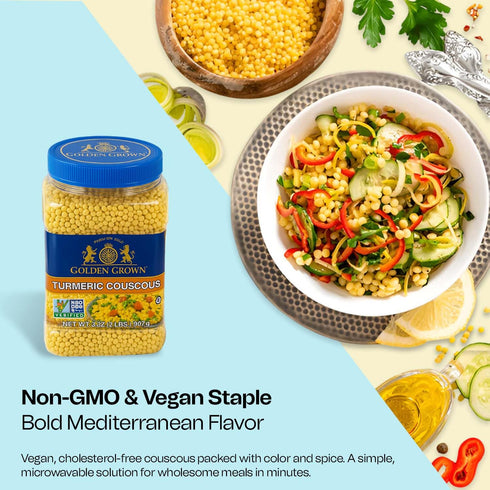 32 oz (2Lb) Golden Crown Premium Turmeric Couscous - | Microwavable Meals Turmeric Couscous | Premium Quality Non GMO