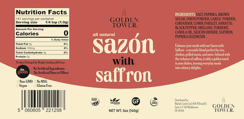 Golden Tower Sazon with Saffron - All Natural Seasoning, Non-GMO, Gluten Free, Vegan