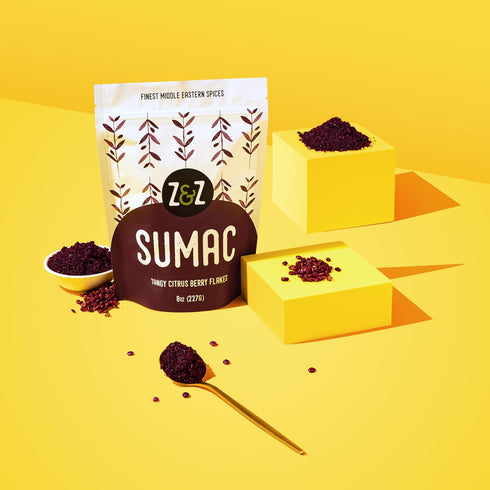 Sumac by Z&Z | Ground Sumac Spice Made from Fresh Tangy Citrus (Sumac) Berries | Turkish Sumac Seasoning for Marinades, Salads, Rice, & Hummus | Authentic Middle Eastern & Mediterranean Taste, 8 Oz