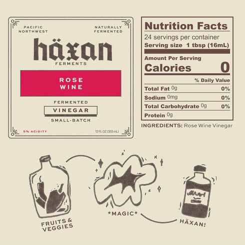 (12 Oz) 5% Haxan Ferments Ros Wine Vinegar Fl Acidity Raw, Unpasteurized Living Vinegar Crafted from Premium Washington