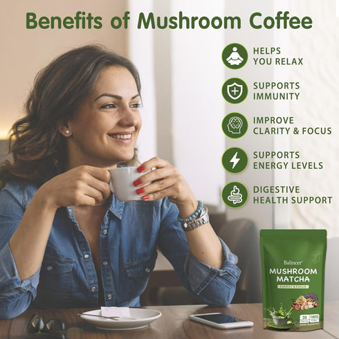 6 Immune 30 Balincer Mushroom Matcha, Adaptogenic Mushrooms (Lion's Mane, Cordyceps, Turkey Tail & Other) Mixed