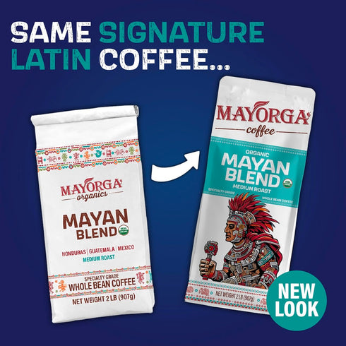 2lb 100% Mayorga Organic Coffee Mayan Blend - Medium Roast Whole Bean Coffee Specialty Grade, Arabica, Slow Roasted