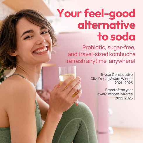 30 5.29oz TEAZEN Peach Kombucha Tea, Hydration Drink Mix, Sugar Free, Live Probiotics & Prebiotics, Sticks