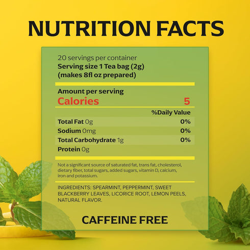 20 Lipton Smooth Mint with Lemon Peels Tea Bags, caffeine free Tea, Fruit and Herbal Tea, Individually Wrapped, Tea