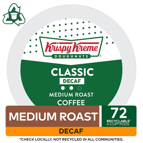 72 Count Krispy Kreme Classic Decaf, Single-Serve Keurig K-Cup Pods, Medium Roast Coffee Pods