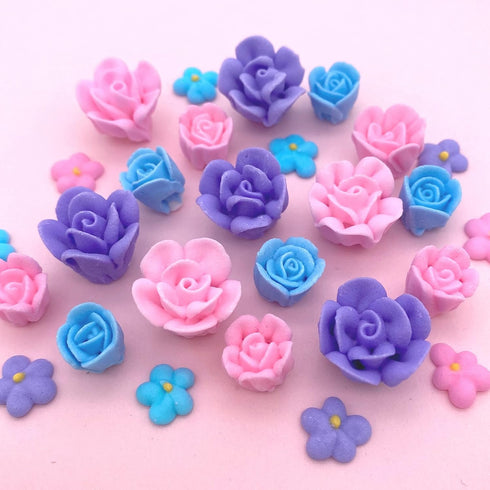 Set 60 of Edible Unicorn Icing Flowers - Lavender & Pink Sprinkles