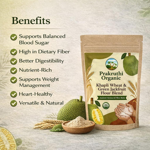 Prakruthi 1kg, 2.2 lb Organic Khapli Wheat & Green Jackfruit Flour Blend | Encient Grains and Fiber Rich |