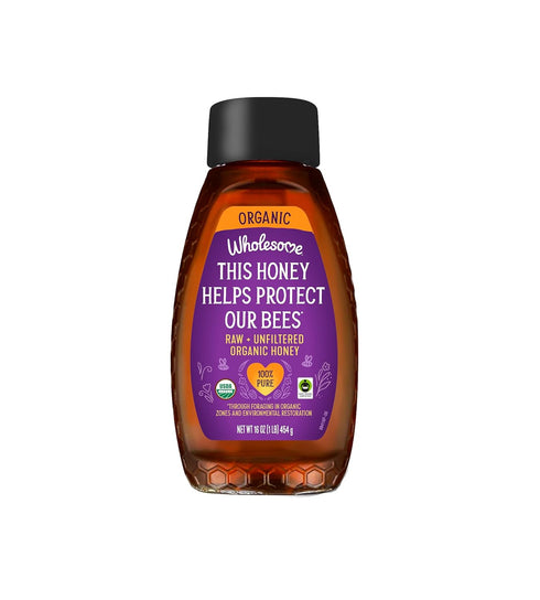 Wholesome Sweeteners 16-Ounce Organic Raw Unfiltered Honey Bottle, 100% Pure, Fair Trade