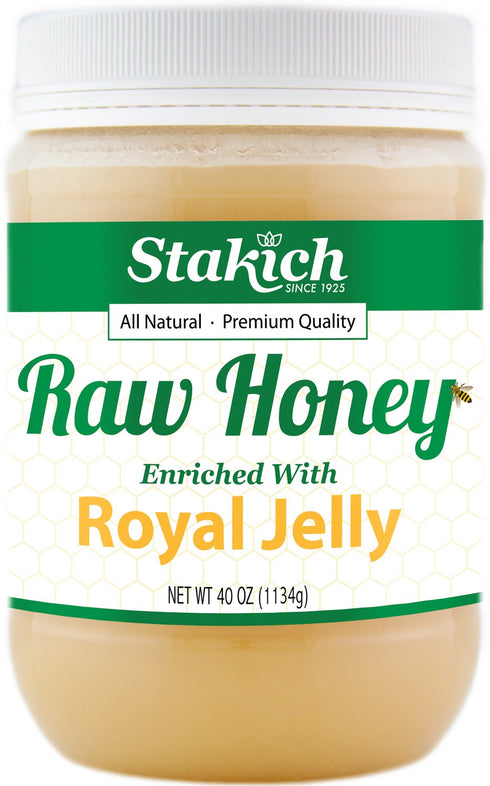 Stakich Royal Jelly Enriched Raw Honey - Pure, Unprocessed, Unheated - 40