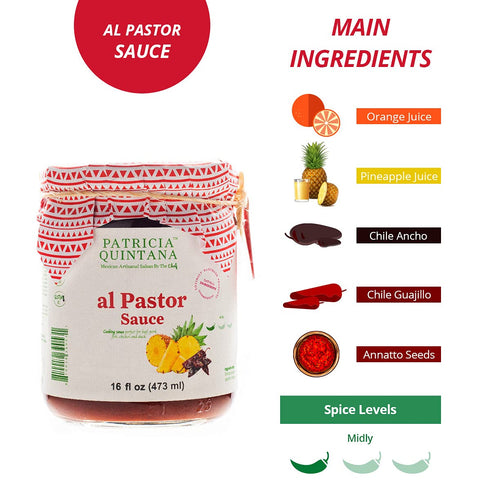 Patricia Quintana Al Pastor Cooking Sauce - Authentic Artisanal Mexican Marinades - Perfect for making Al pastor Tacos, Al pastor Burgers, Grilled Chicken and More (16 oz, 2 Jars)