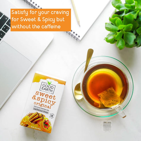 Packaging 18 Count, Pack 6 Good Earth Herbal Tea, Sweet & Spicy, Caffeine Free, May Vary