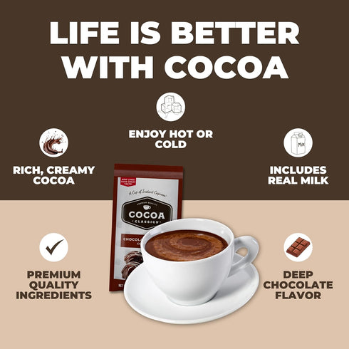 1.25oz Packets (Pack 36) Cocoa Classics Chocolate Supreme Cocoa Mix, Hot Chocolate, Made with Nonfat Milk, Just Add Hot