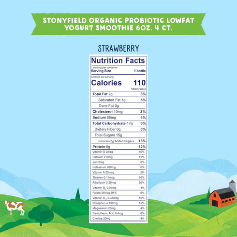 Stonyfield Organic 6 oz, 4 Count , Low Fat Strawberry Smoothie