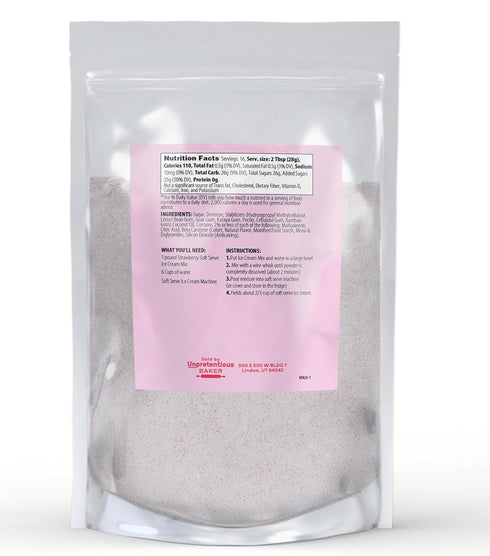 1lb, (Pack 2) Unpretentious Strawberry Soft Serve Ice Cream Mix, Rich & Creamy, Homemade Ice Cream, Single Serving