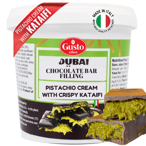 GUSTO ETNA Dubai Pistachio Chocolate Bar Filling- Pistachio Cream with Crispy Kataifi