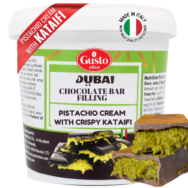 GUSTO ETNA Dubai Pistachio Chocolate Bar Filling- Pistachio Cream with Crispy Kataifi