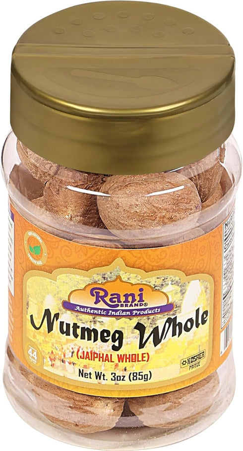 Rani Whole Nutmeg (Jaiphul) Spice, 3oz (85g) PET Jar, 17-19 Pieces, All Natural | Vegan | Gluten Friendly | Non-GMO