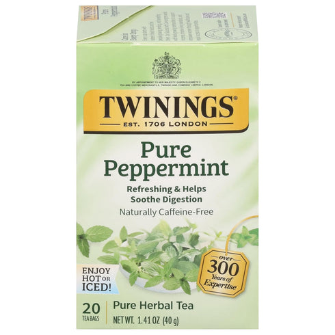 Twinings Pure Peppermint Herbal Tea Individually Wrapped Bags, 20 Count (Pack of