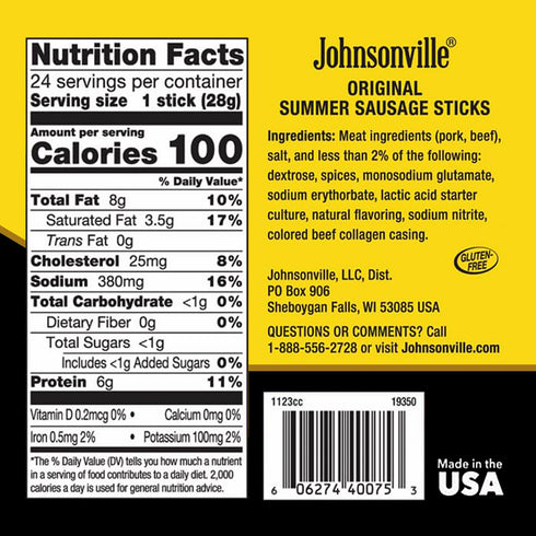 Summer Packs 1 oz., 24-Pack Johnsonville Sausage Snack Sticks - Dairy Free, Gluten Free Protein Snacks, Jerky Snack