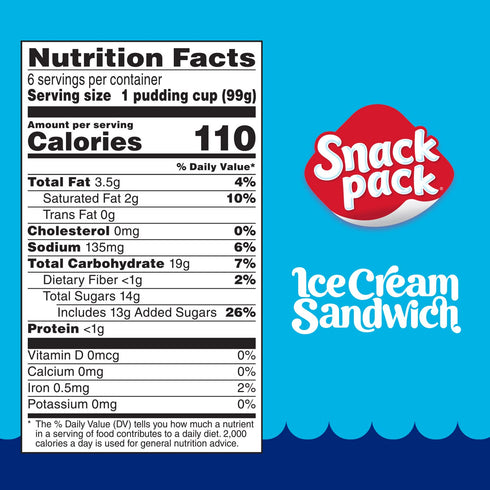 Snack Pack 3.25 oz., 6-Count Ice Cream Sandwich Flavored Pudding Cups