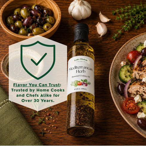 8.5 oz Lesley Elizabeth Mediterranean Herb Seasoned Cooking Oil, fl Herb-Infused Olive & Canola Oil for Marinades