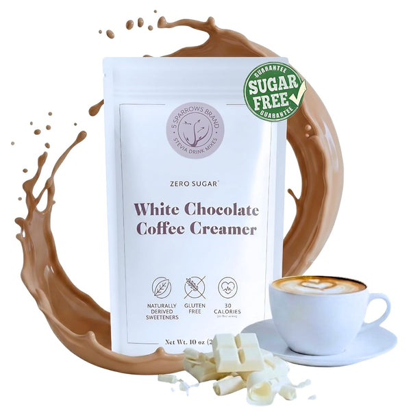 5 SPARROWS Healthy Sugar-Free Coffee Creamer Powder (White Chocolate) - Stevia-Sweetened, Zero