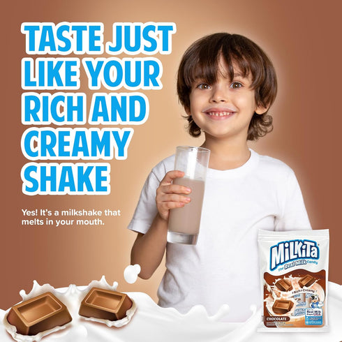 Milkita Creamy Shake Candy Bag, Gluten Free Chewy Candies with Calcium & Real Milk - 25 Pcs, Chocolate Flavor