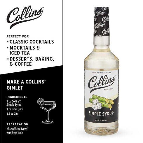 32 Set 1 Collins Simple Syrup, Classic Simple Syrup, Real Sugar Cocktail Syrups, Soda Water Flavors, Cocktail Mixers