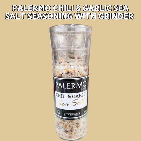 The Become your own BOSS Academy 3.9 Oz Palermo Chili & Garlic Sea Salt Seasoning with Grinder Bottle, Savory Seasoning