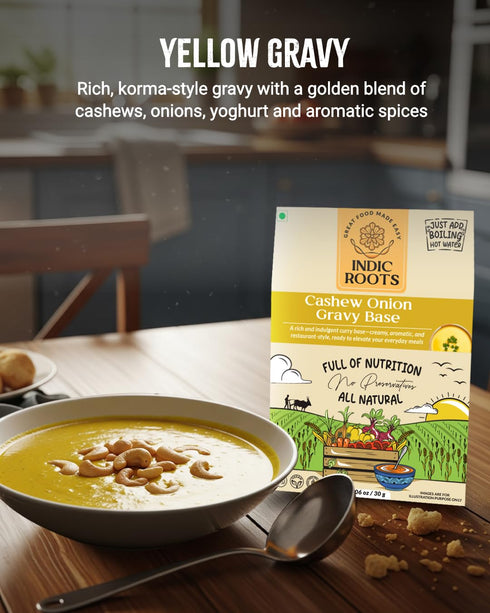 Indic Roots Cashew Onion Gravy Base, Korma Style Curry Sauce, with Yoghurt, Cashews and Aromatic Spices - Ready to Cook