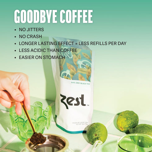 Zest 150mg High Caffeine Energy Leaf Blend - Earl Grey Black Tea, 20 Pack Bag, Hot or Iced