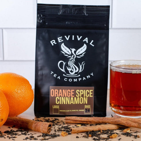 Revival Tea Company Orange Spice Cinnamon Tea - Black Tea Blend with Orange Peel and Cinnamon - 24 Tea Bags