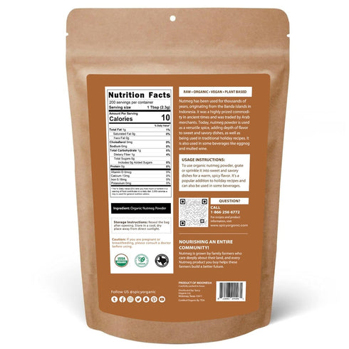 SPICY ORGANIC Ceylon Organic Nutmeg Powder (8 oz Pack)– Certified USDA Organic - Fresh Ground Nutmeg Spice for Baking, Cooking, Spices and Seasoning