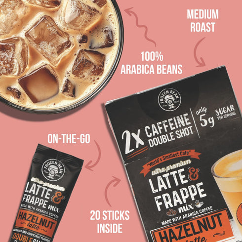 Frozen (20 The Bean Hazelnut Frappe & Latte Instant Mix Sticks), Made with Arabica Coffee, Double Shot Caffeine, Low