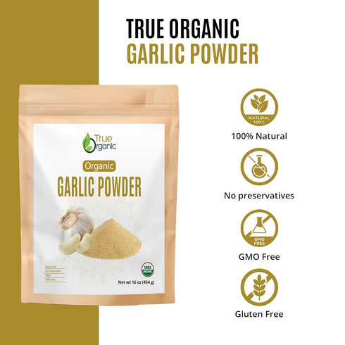 1 True Organic Garlic Powder, Pound|Certified Organic USDA Certified|Perfect For Savory Dishes|Organic Garlic Powder.