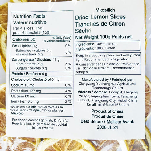 100g/3.52oz Mkostlich Dried Lemon Slices Bulk, Natural Dehydrated Lemon Slices for Cocktails Garnish/ Tea/ Baking, No