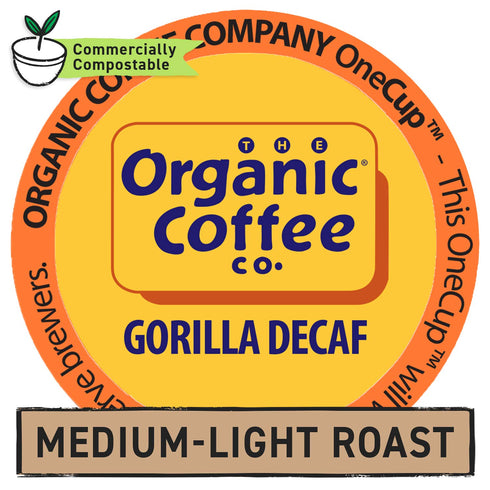 The Organic Coffee Co. Gorilla Decaf Compostable Coffee Pods (12 Ct) - K Cup Compatible, Medium Roast, USDA Organic