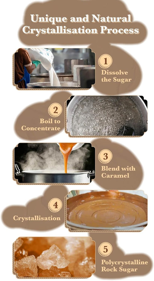 Premium Rock Sugar (, Lung Po Rock Candy, Raw Crystal Sugar, or Yellow Lump Raw Cane Sugar) - Authentic Sweetener