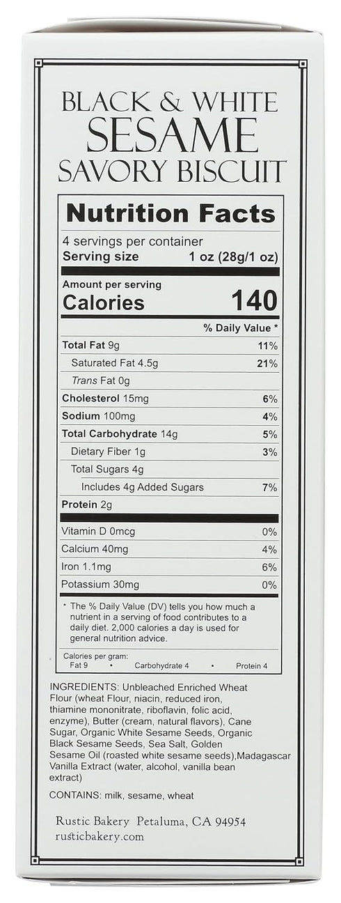4 Rustic Bakery, Biscuits Savory Black And White Sesame, Ounce