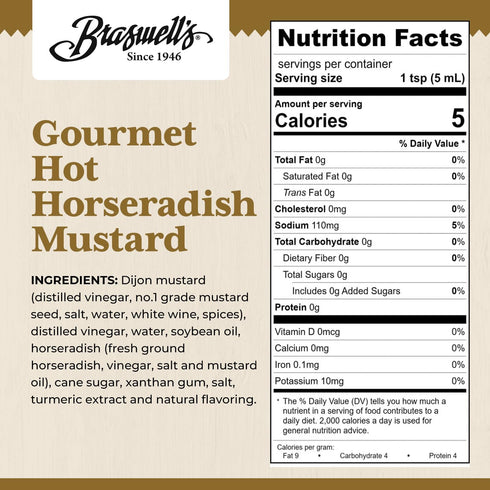 1946 (8oz) Braswells Gourmet Hot Horseradish Mustard Small-Batch, Renowned Specialty, Made in USA, Since