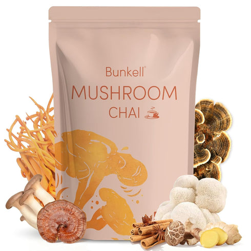 Bunkell Mushroom Chai, Adaptogenic 6 Mushrooms with Lion's Mane, Reishi, Cordyceps, Shiitake,